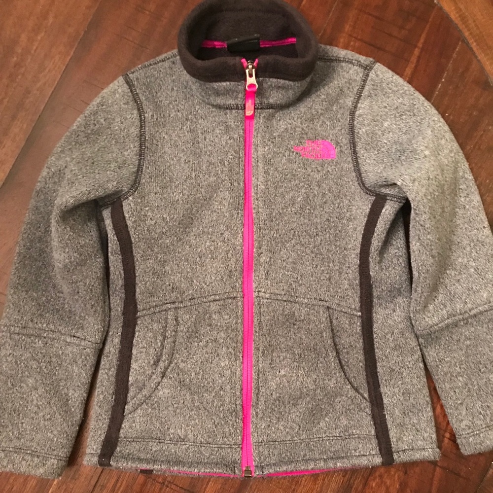 Girls north face. Grey and hot pink